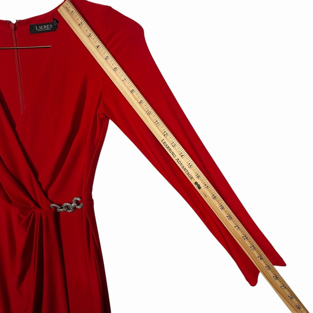 Lauren Ralph Lauren Red Faux Wrap Dress with Jewel Detail Womens Size 2 - Picture 5 of 9